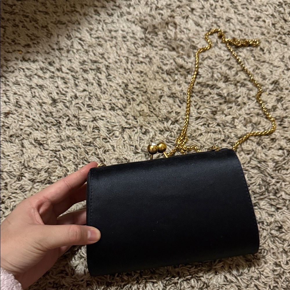 Vintage Bergdorf Goodmen Black Clutch with Gold Chain